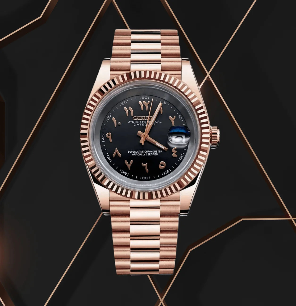 Seiko Mod Arabic Dial Rose Gold - Black