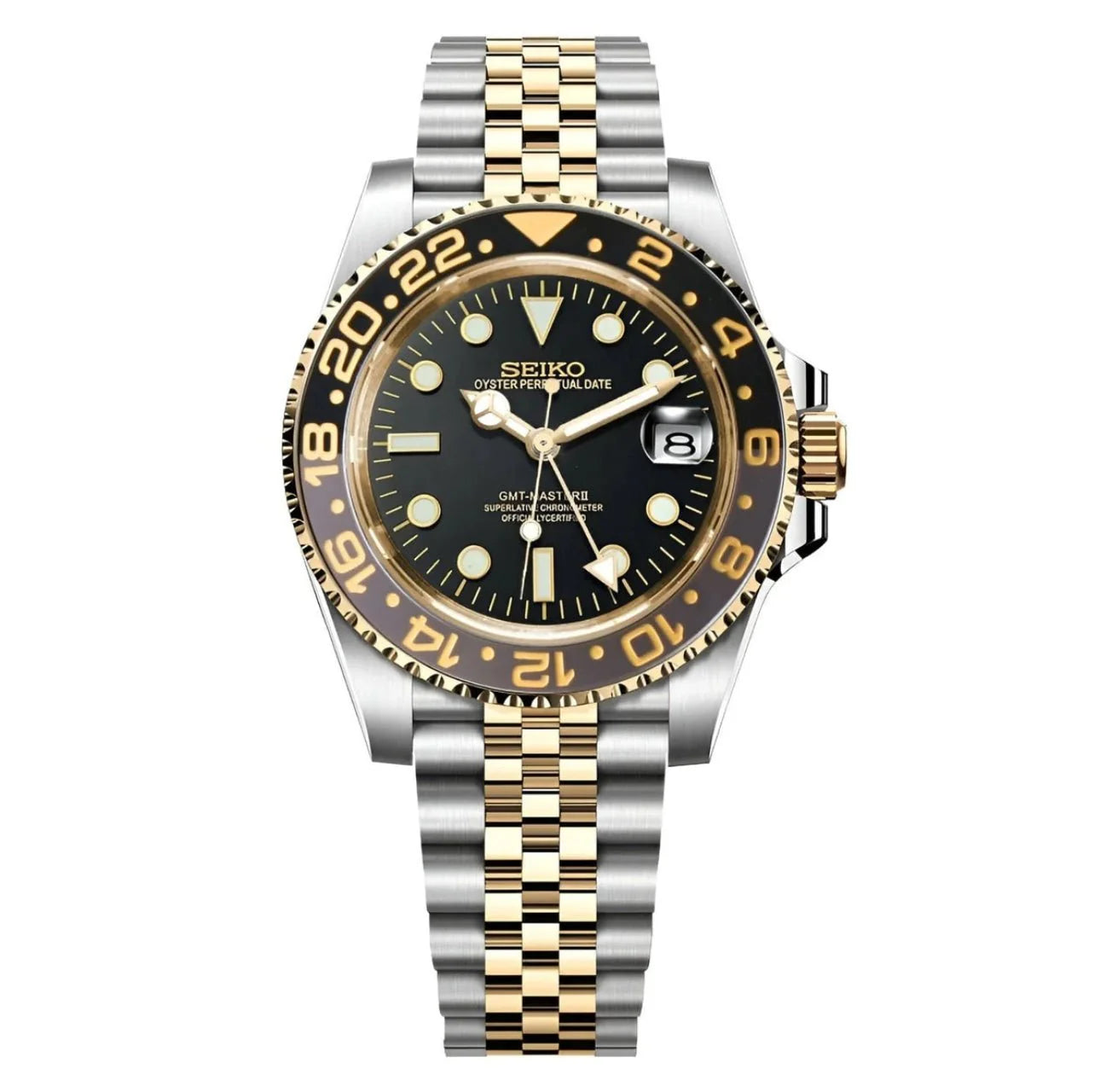 Seiko GMT Mod Two Tone Gold Black