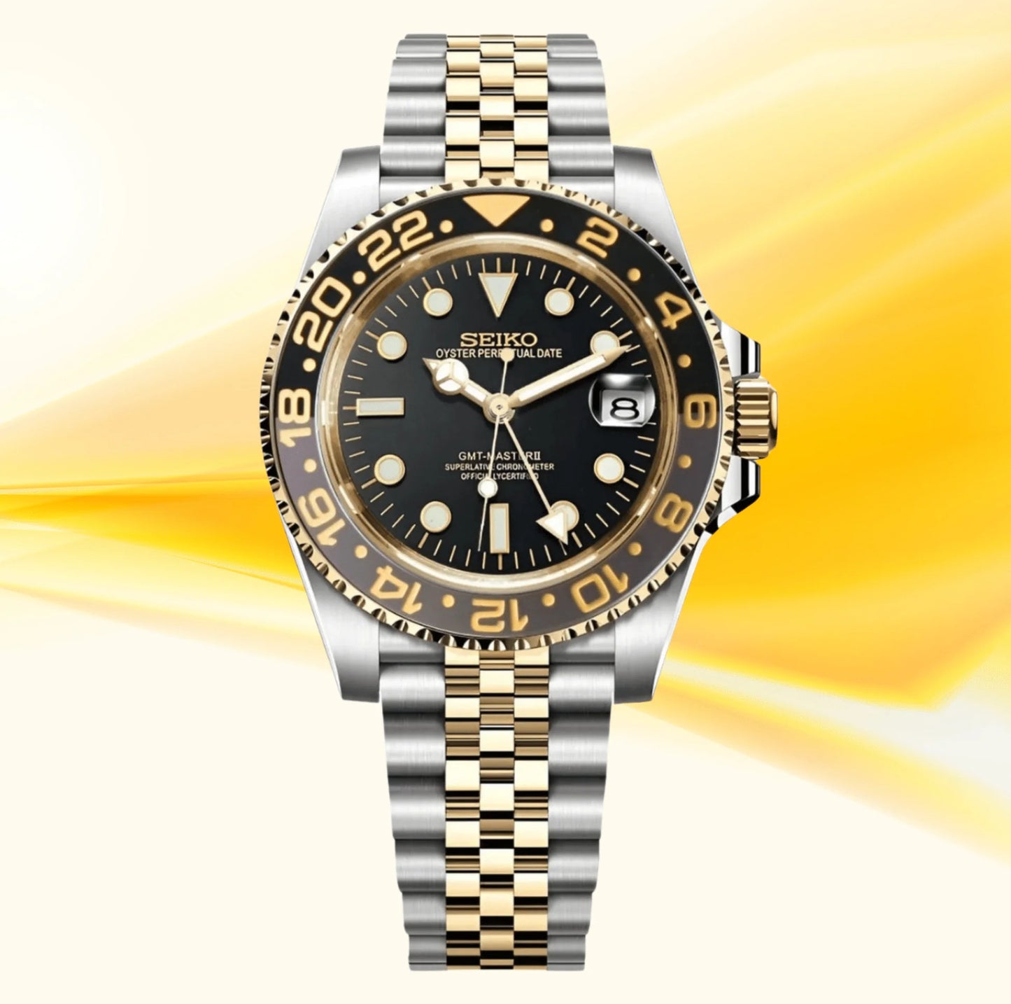 Seiko GMT Mod Two Tone Gold Black