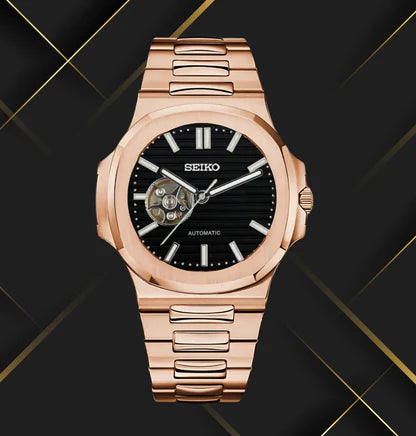 Seiko Nautilus Mod Rose Gold (Open Heart) - Black