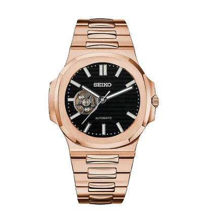 Seiko Nautilus Mod Rose Gold (Open Heart) - Black