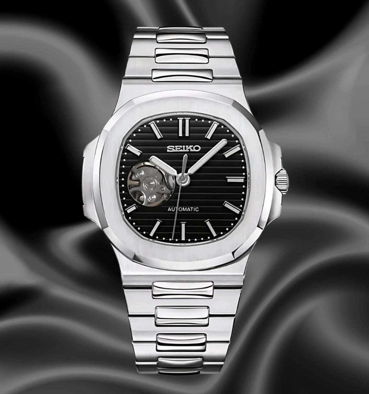 Seiko Nautilus Mod Silver (Open Heart) - Black