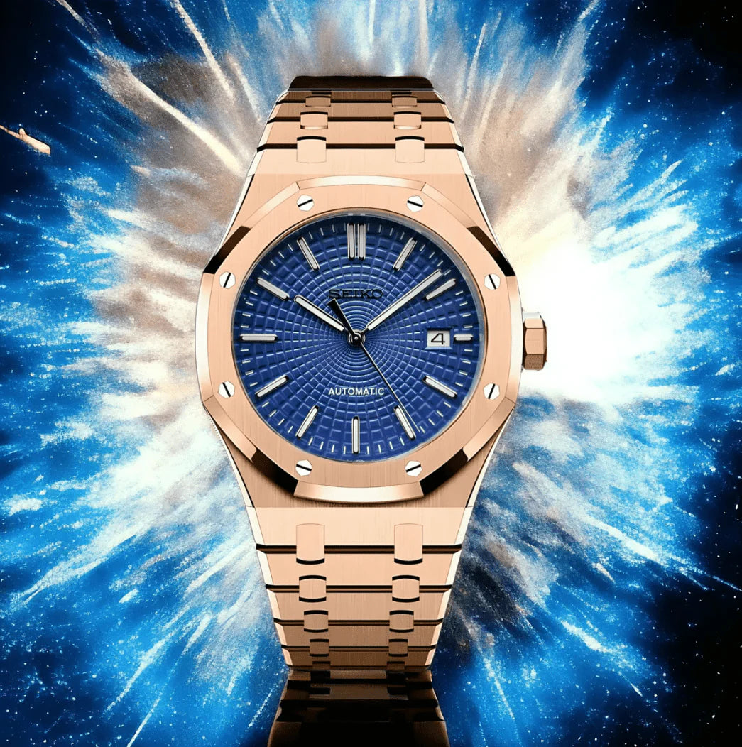 Seiko Royal Oak Mod Rose Gold Blue