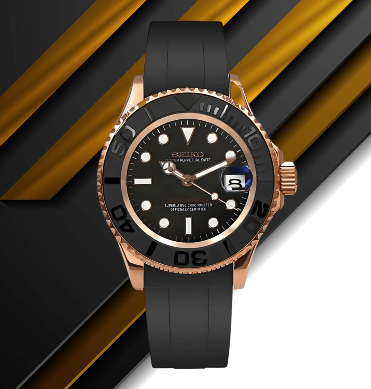 Yachtmaster Rose Gold Black Rubber